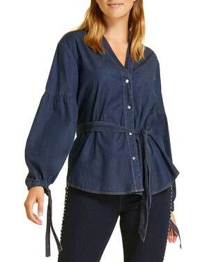NWT Ashley Graham X Marina Rinaldi Plus Size 22 Balsamo Denim Shirt Blue Capsule